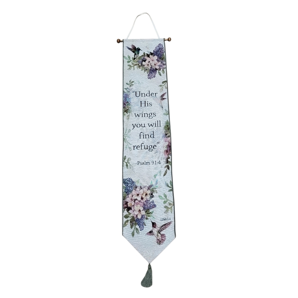 Lena Liu Hummingbird Flower Bell Pull Tapestry Wall Hanging Psalm 91:4 Religious
